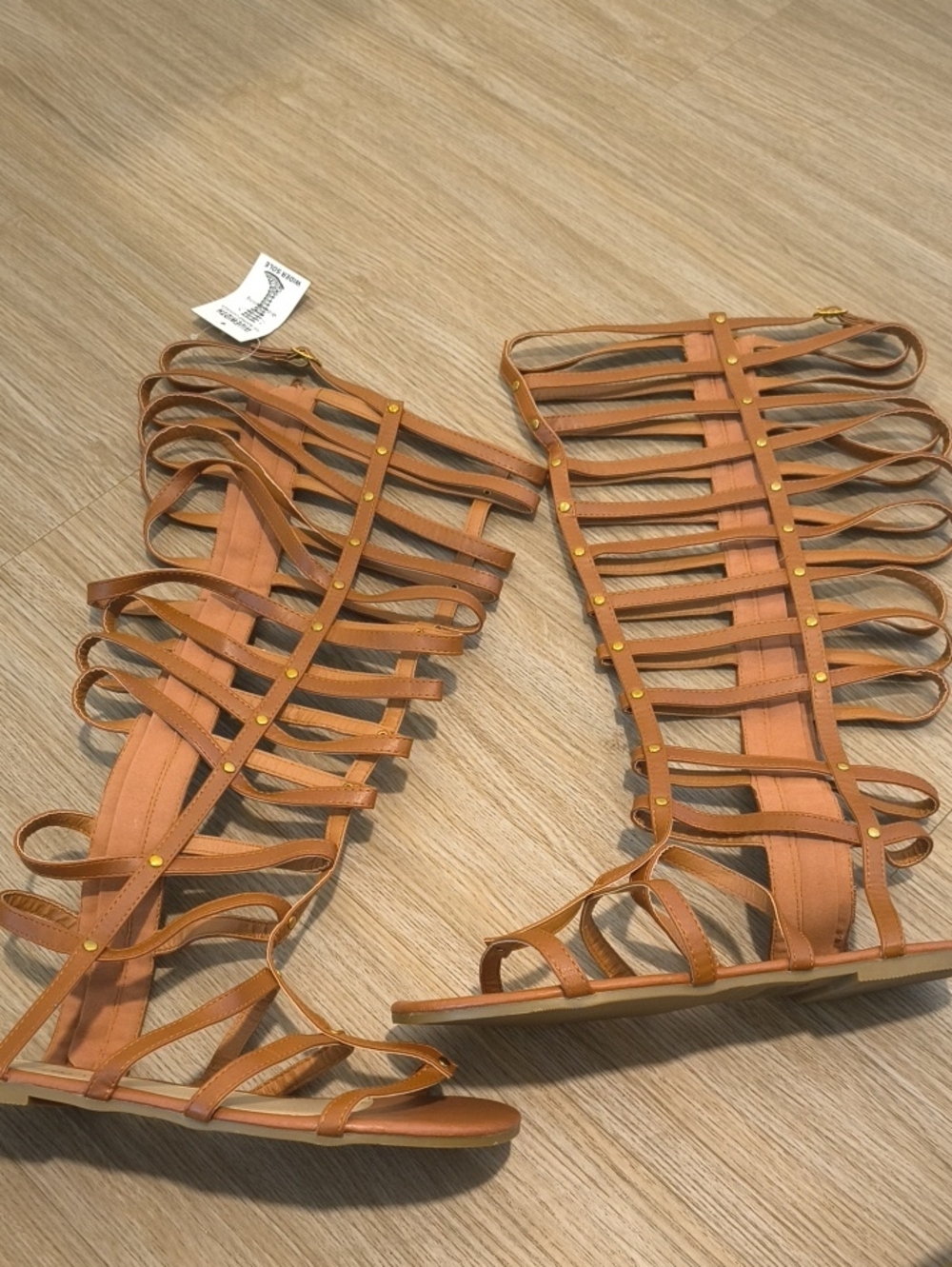 Knee-High Strappy Gladiator Sandals — Tan